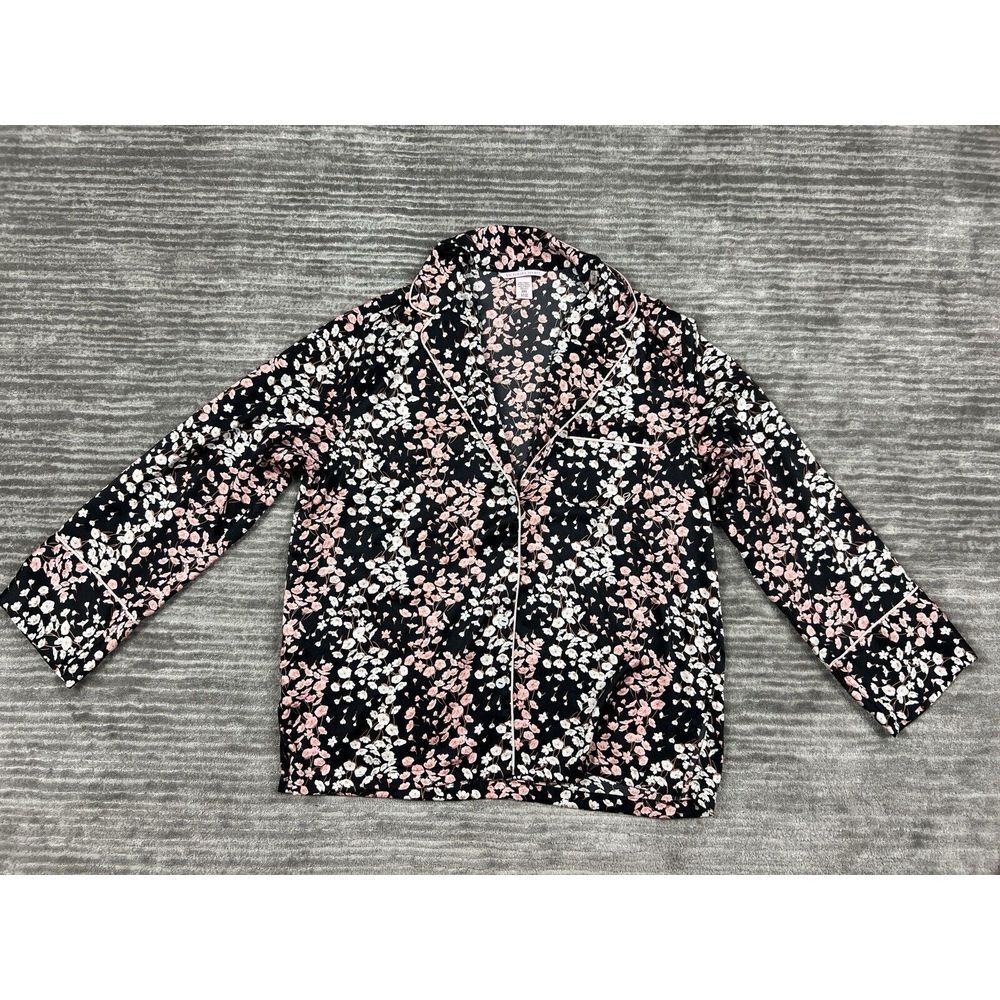 Victorias Secret Pajama Top Small Floral Button Down Lightweight Satin